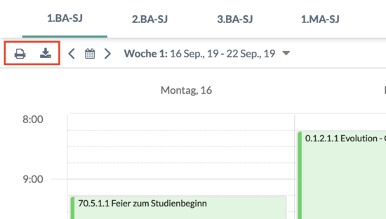 Symbol für drucken und exportieren